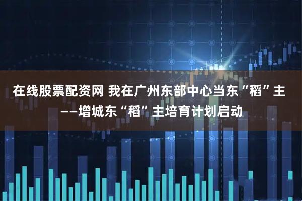 在线股票配资网 我在广州东部中心当东“稻”主 ——增城东“稻”主培育计划启动